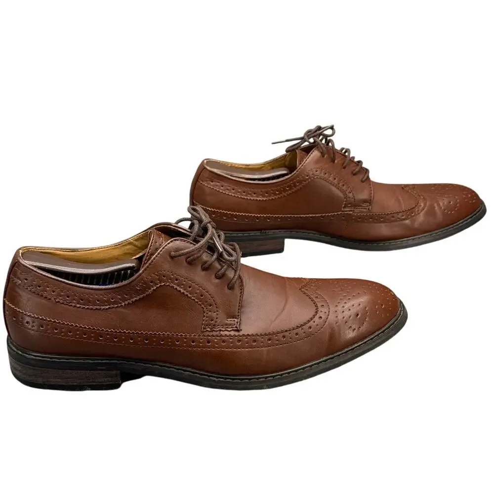 David Stone Brown Faux Vegan Leather Wingtip Oxford Dress Shoe Men 11